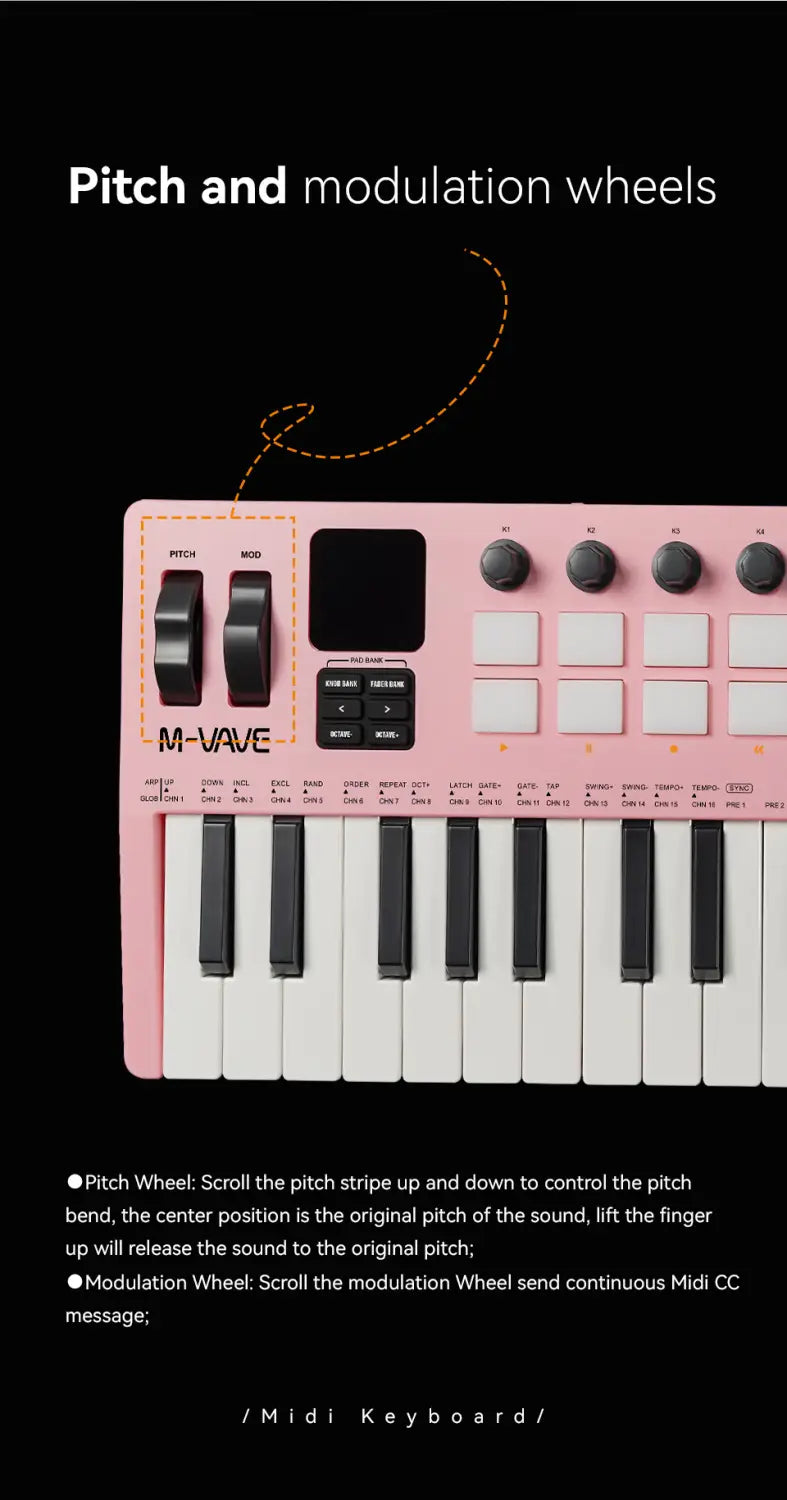 M-VAVE SMK-37 PRO Keyboard MIDI Controller USB | 16 RGB Pads And 8 Knobs Supports Software Operation for Windows Mac iOS Android