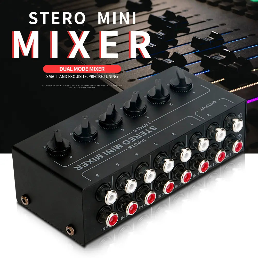 4 6 Channels Stereo Passive Mixer Audio Mixer Portable Sound Mixer RCA Input Ultra Low Noise for Live Studio CD Players