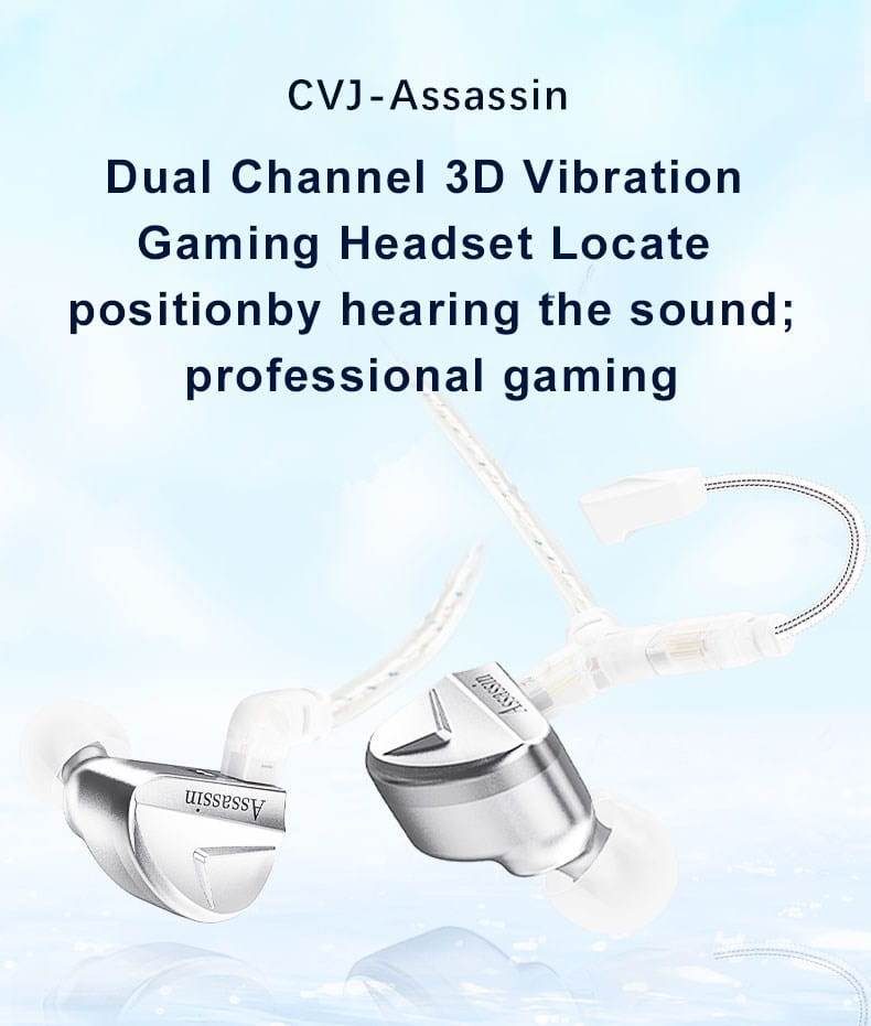 CVJ Assassin Silver in Ear Earphones 1BA + 1DD + 1Vibrate Game Mode HIFI Microphone Hybrid Tuning Switch Wired Earbuds IEM Headphone