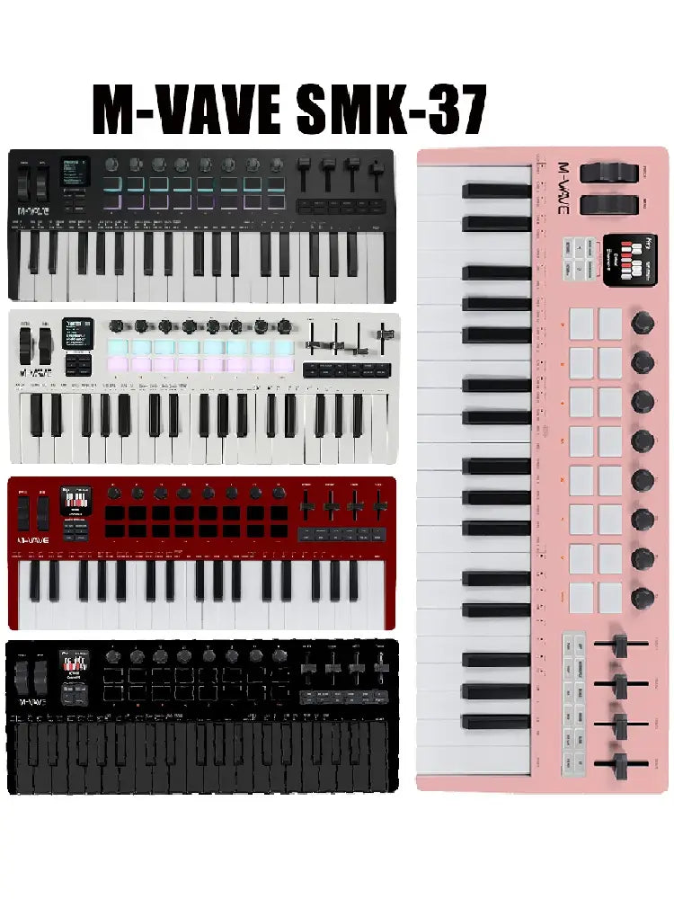 M-VAVE SMK-37 PRO 37-Key MIDI Controller Black - 16 RGB Pads 8 Knobs Built-in Synthesizer Music Production Portable Keyboard