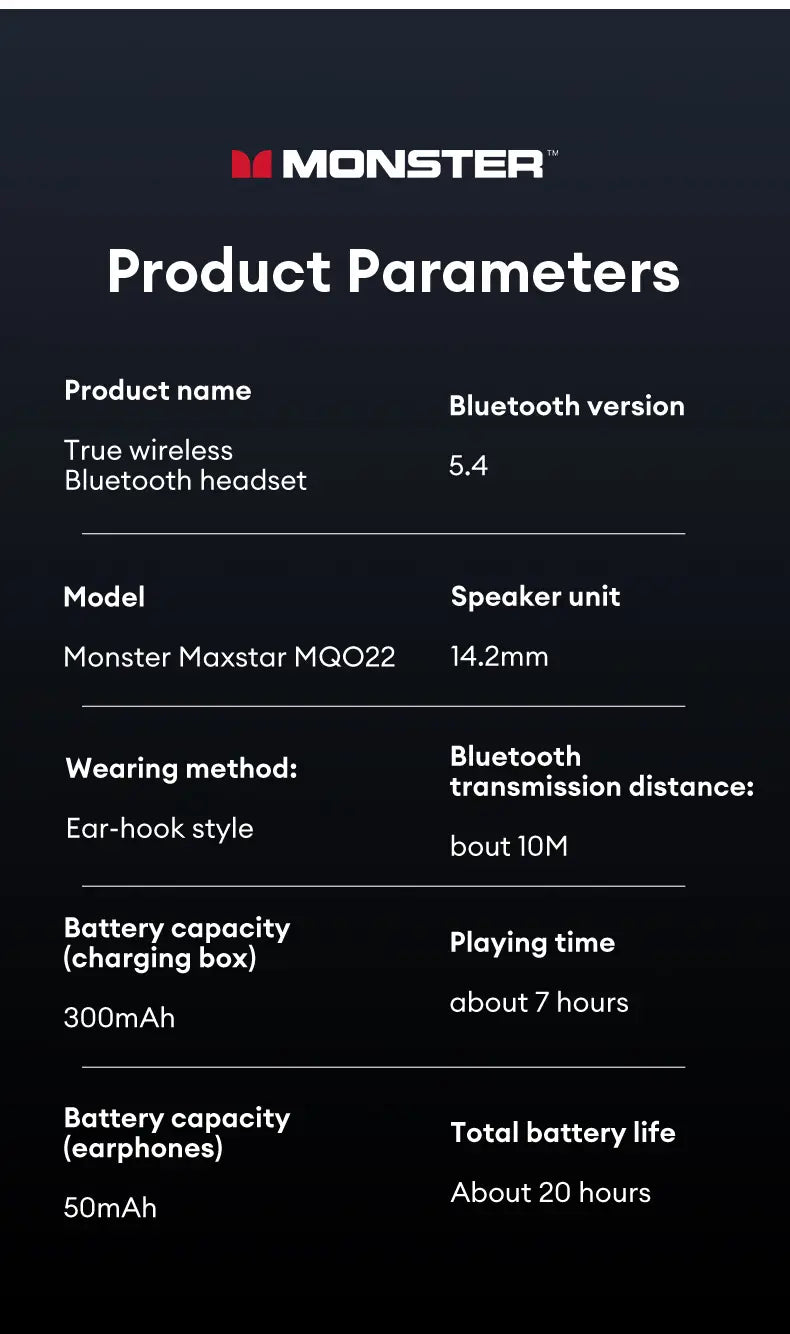 Choice Monster MQO22 New OWS Bluetooth 5.4 Headphones HIFI Sound Quality Stereo Music Gaming Headset Waterproof Sports Earbuds