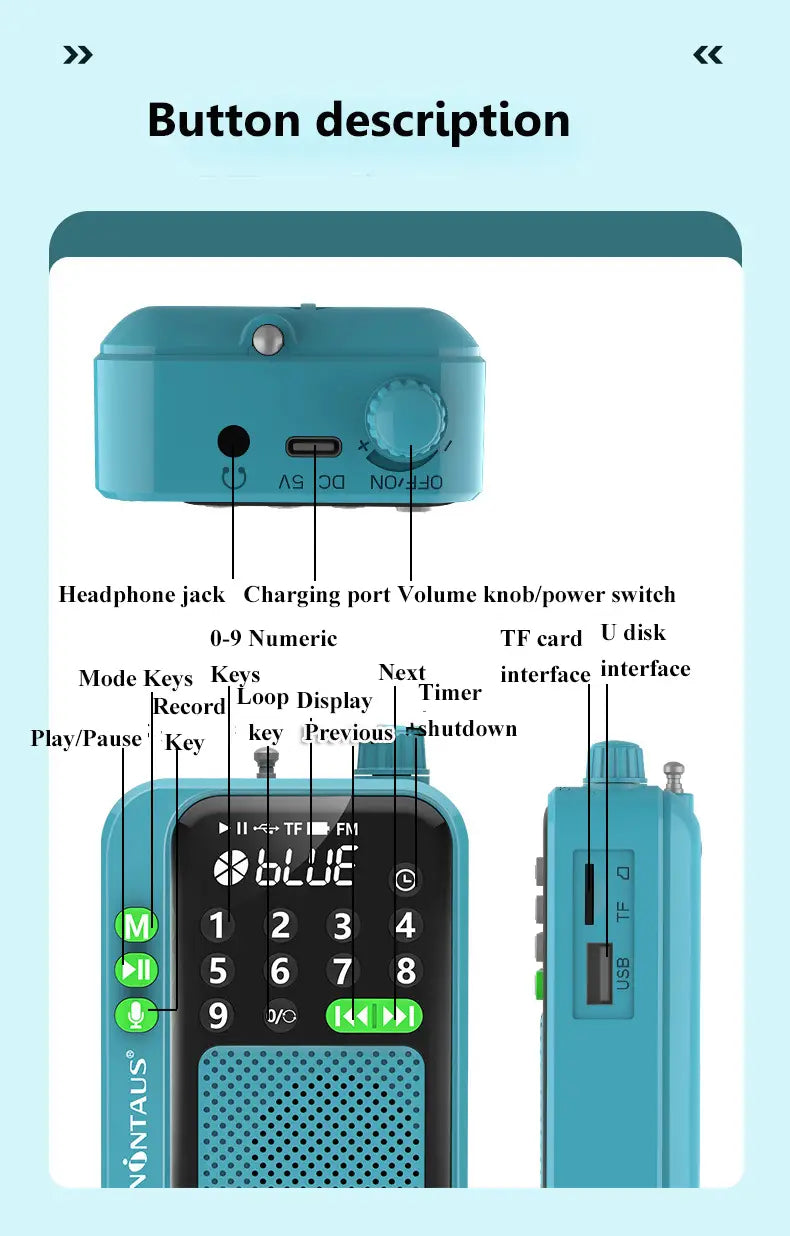 Mini Portable FM Radio Best Reception Radios 5W Wireless Bluetooth Speaker TF Card U Disk Music MP3 Player Support HD Rcording