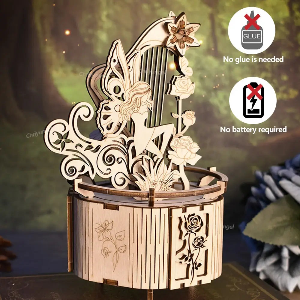 3D Wooden Puzzle Moon Star Model Music Box Building Kits Rotating Craft Decor Educational STEM Toy Gift for Adults Teens Kids
