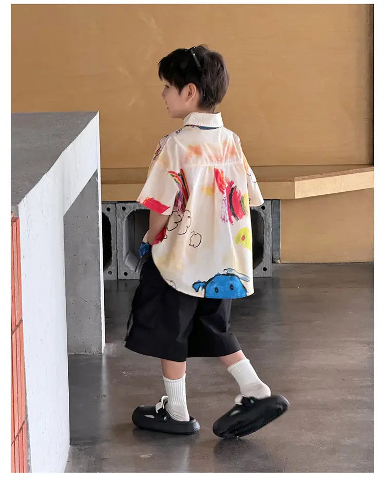 Hiphop Fashion Style Kids Boy Hip Hop Shirt with Drawings Baby Child Hiphop Rapper Dance Clothes Y2K Streetwear Clothes Tops