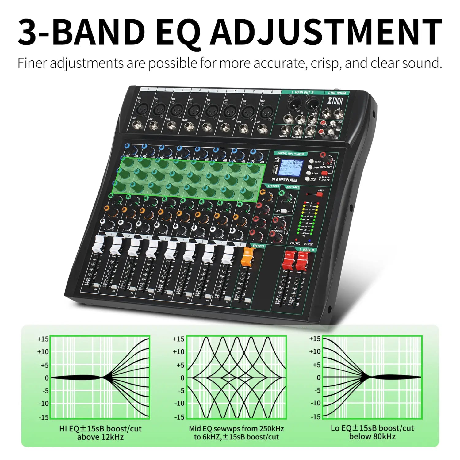 Audio Mixer CT 8 Channel Sound Board Mixing Console Audio Interface PC USB Bluetooth Phantom Digital Effect DJ Live Studio Stage