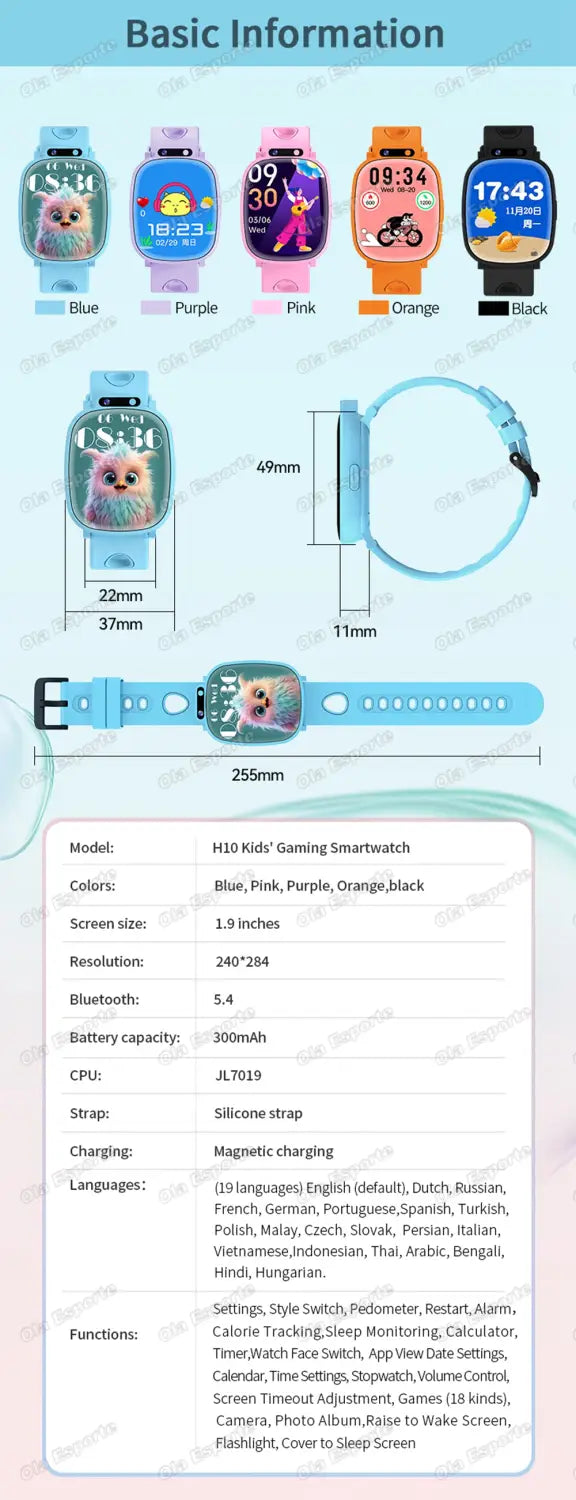 Kids Smartwatch HD Camera Video Recording Study Cards Flashlight 18 Games Calculator Customize Watch Face Birthday Gift Boy Girl