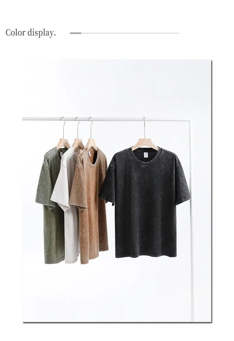 250gsm Men’s Washed Vintage T-Shirts Street Hip Hop Retro Punk T Shirt Women Harajuku Casual Cotton Short Sleeve Acid Wash Tops