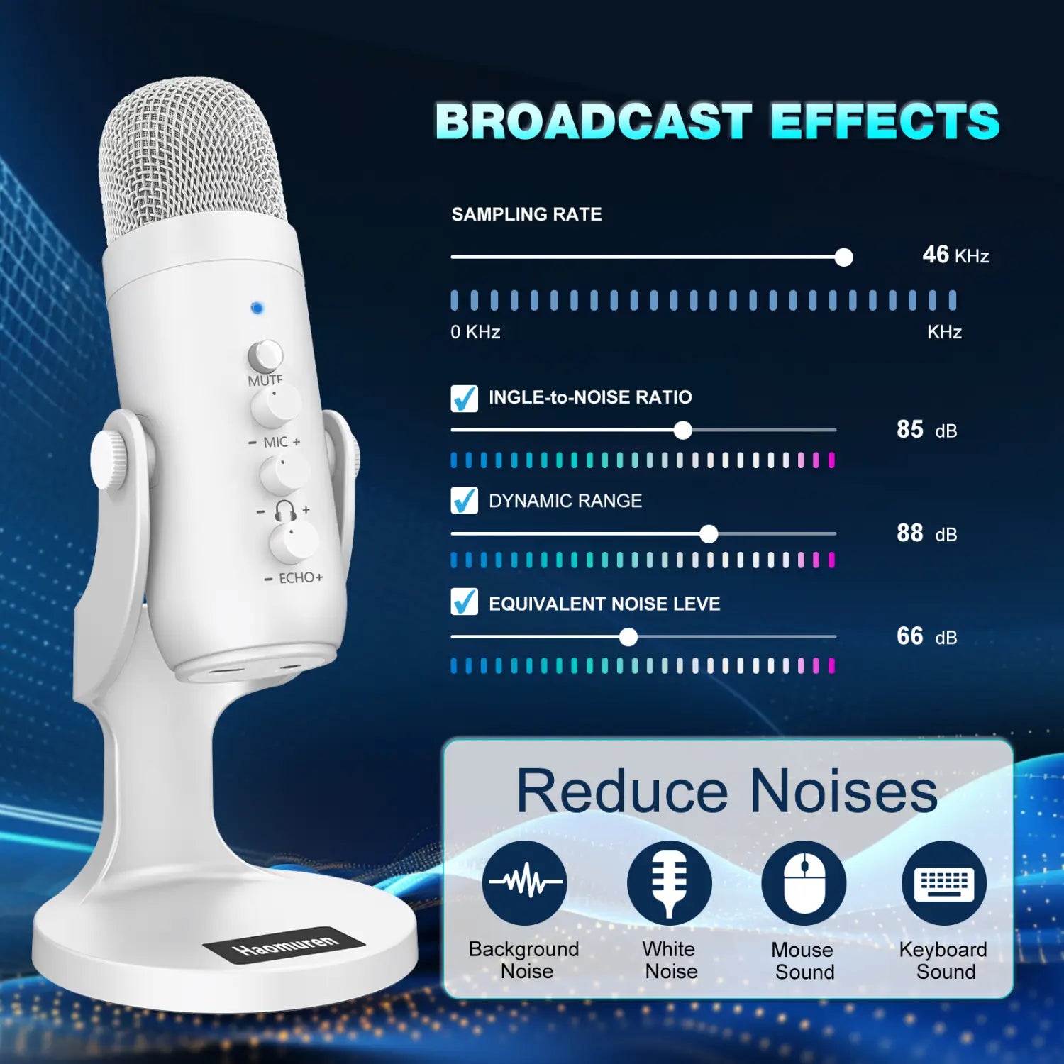 Professional White USB Condenser Microphone Studio Recording Mic for PC Computer Phone Gaming Streaming Podcast Vocals Youtube