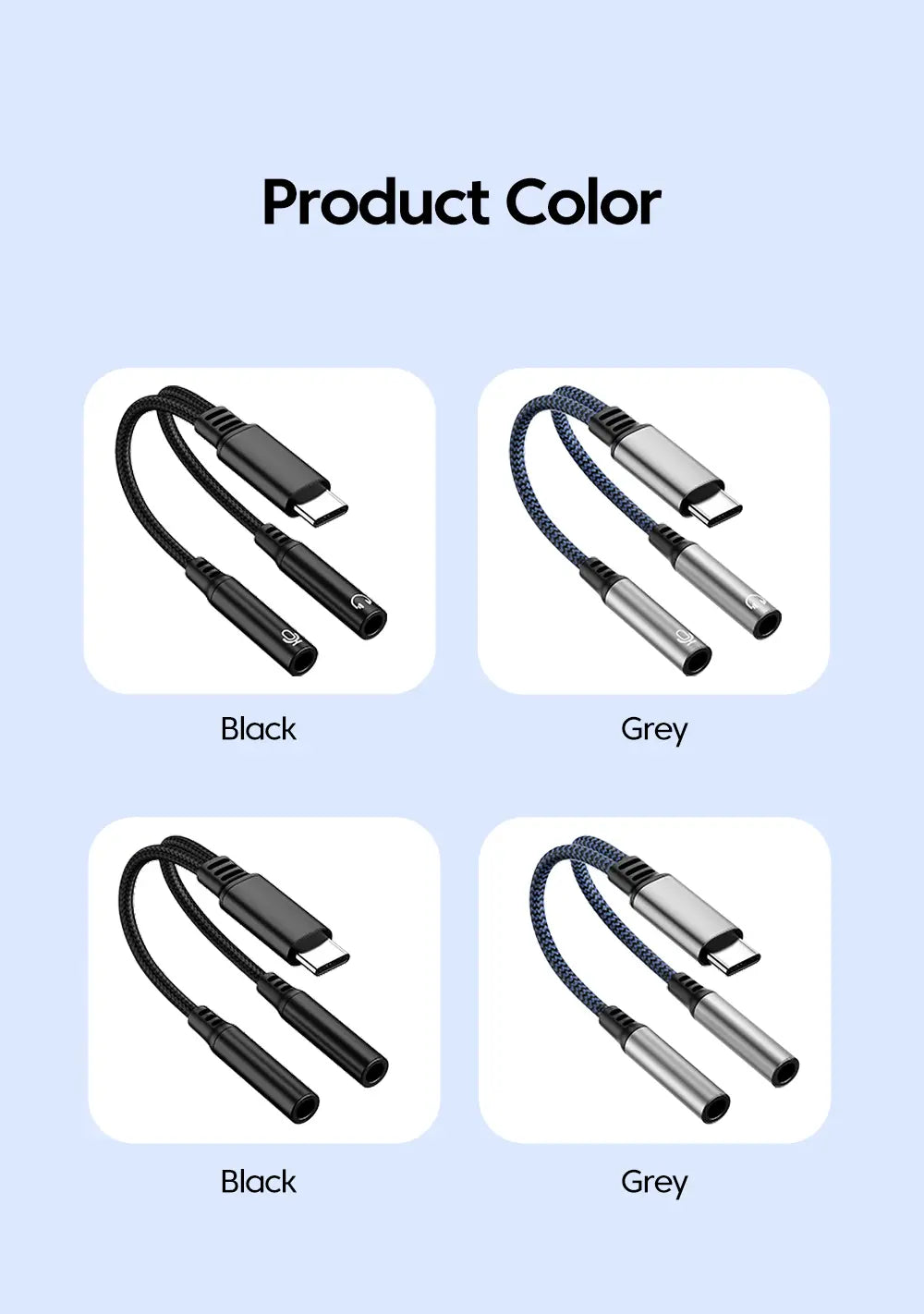 Type C Male To 3.5MM Jack Audio Cable Dual Female Adapter DAC 2-in-1 Music Voice Microphone Splitter Cable for iphone 15 16