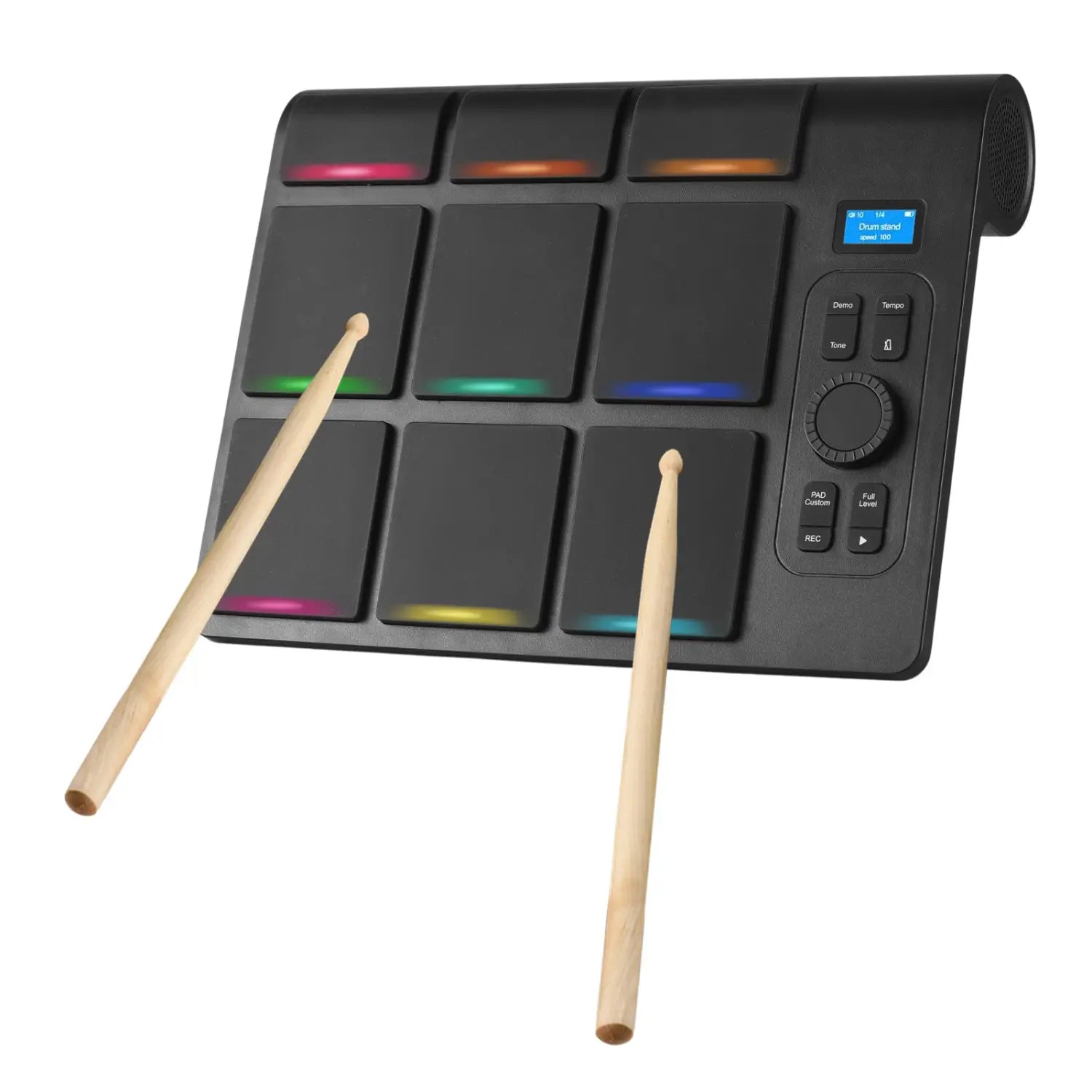 Electronic Tabletop Drum Set with 2 Speaker 9 Pads Color Lighting Supports BT MIDI Various Audio Connection LCD Display Adjustab