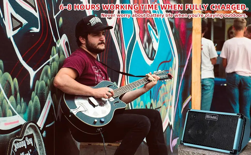 Coolmusic-Battery Powered Acoustic Guitar Amplifier Ukelele Portable Outdoor Smart Speaker with Microphone Rechargeable 80W