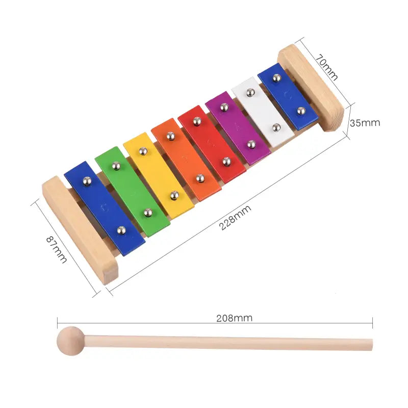 8 Keys Xylophone Compact Size Glockenspiel Colorful Aluminum Plate Piano with Wooden Mallets Percussion Musical Instrument Gift