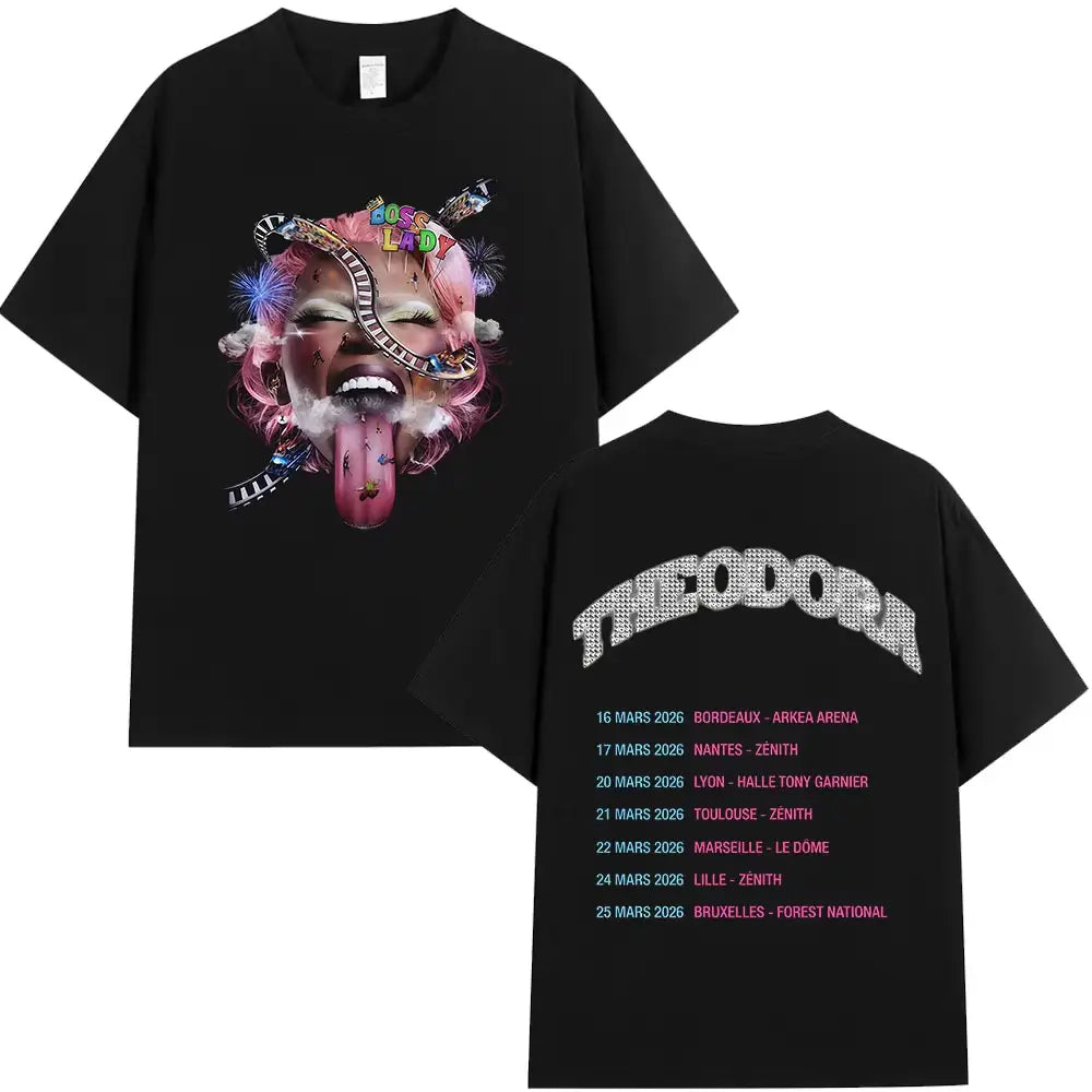 Rapper Theodora Tour 2026 album graphics 100% Cotton music Tshirt Men 2026 New Summer Hip hop unisex Short sleeve shirt fan gifts
