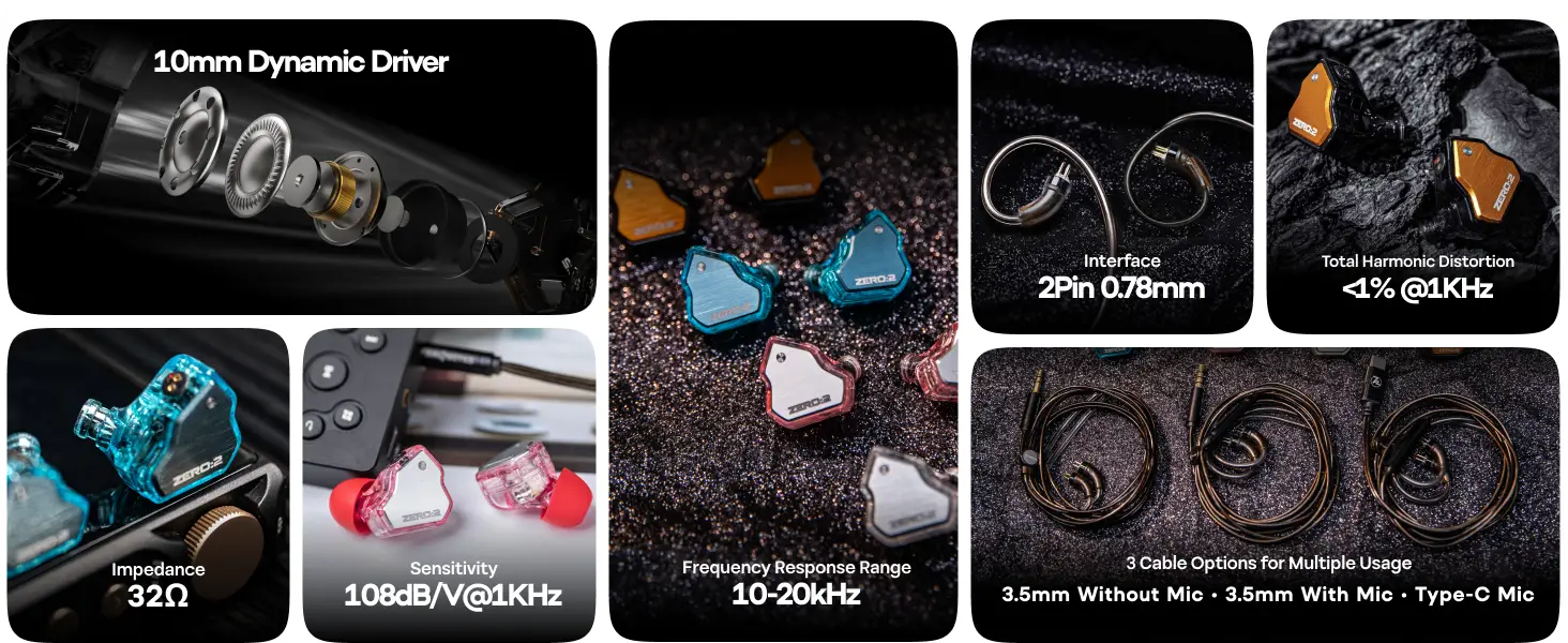 7Hz x Crinacle Zero 2 Updated 10mm Dynamic Driver IEM Wired Earbuds Earphones Gaming Earbuds with OFC IEM Cable for Musician