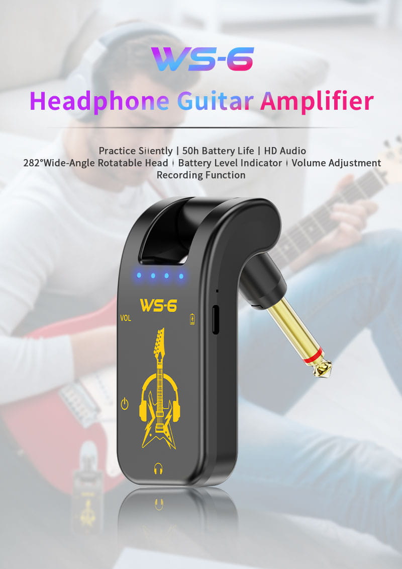 Portable Guitar Headphone Mini Amp with Rechargeable Lithium Battery & Swivel Audio Jack – Perfect for Guitar Practice