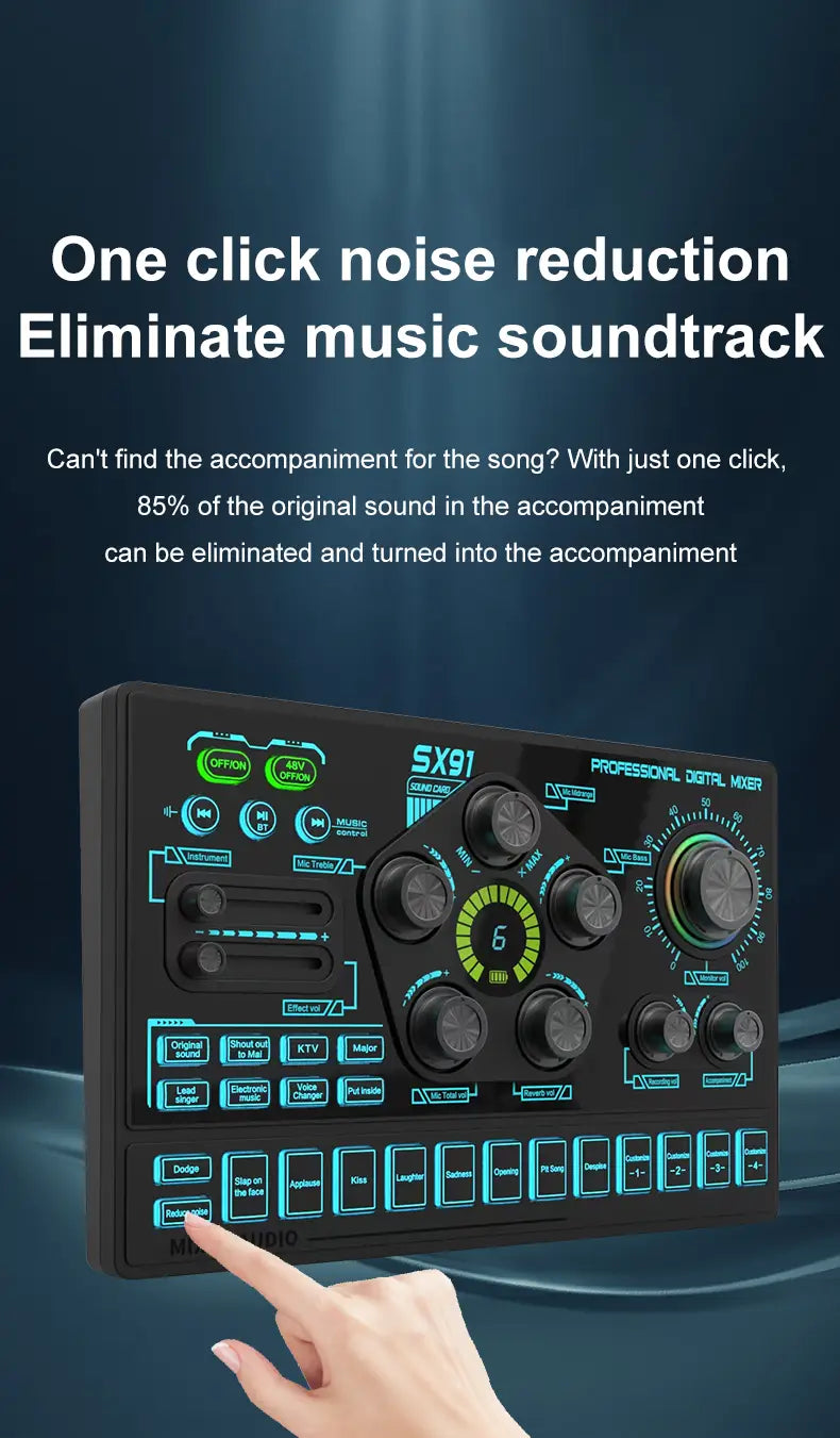 SX91 Sound Card USB Sound Mixer Professional Audio Mixing Console Amplifier For Live Sing PC Computer Laptop Cellphone