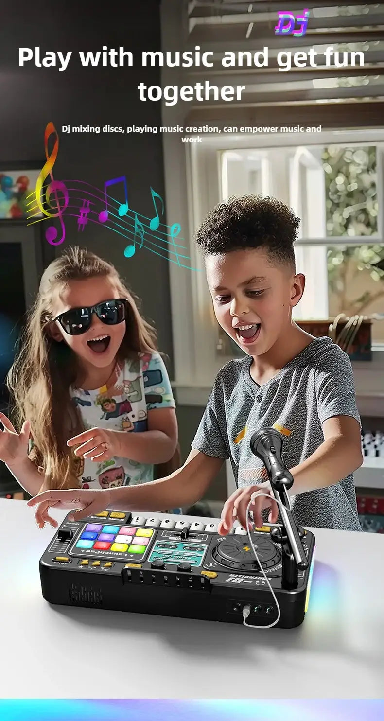 Kids DJ Controller Music Toy Mixer with Microphone LED Light Electronic Music Game DJ Turntable for Children Birthday Gifts
