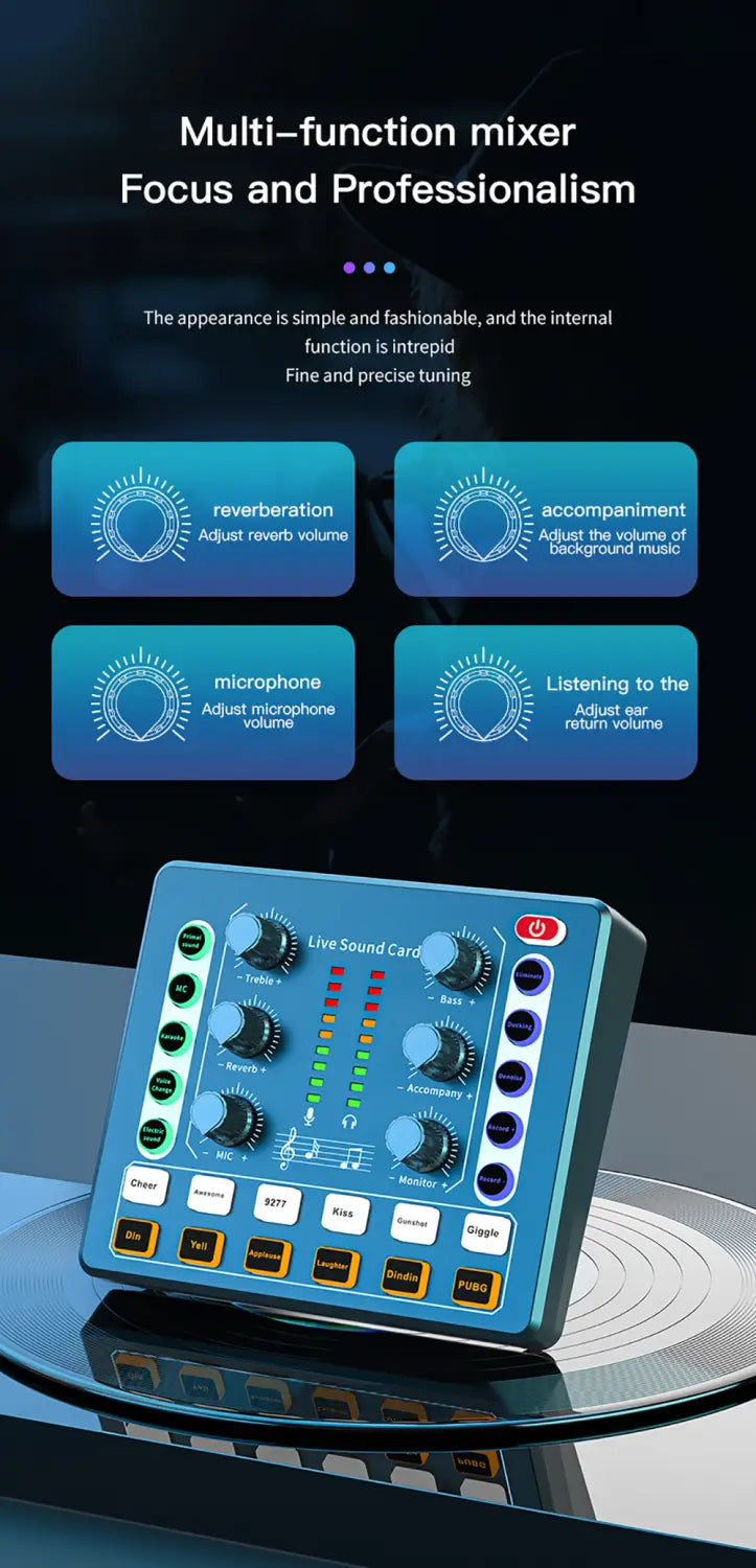 Live Sound Card Studio Record Professional Soundcard Bluetooth Microphone Mixer Voice Changer Live Streaming Audio Mixer Karaoke