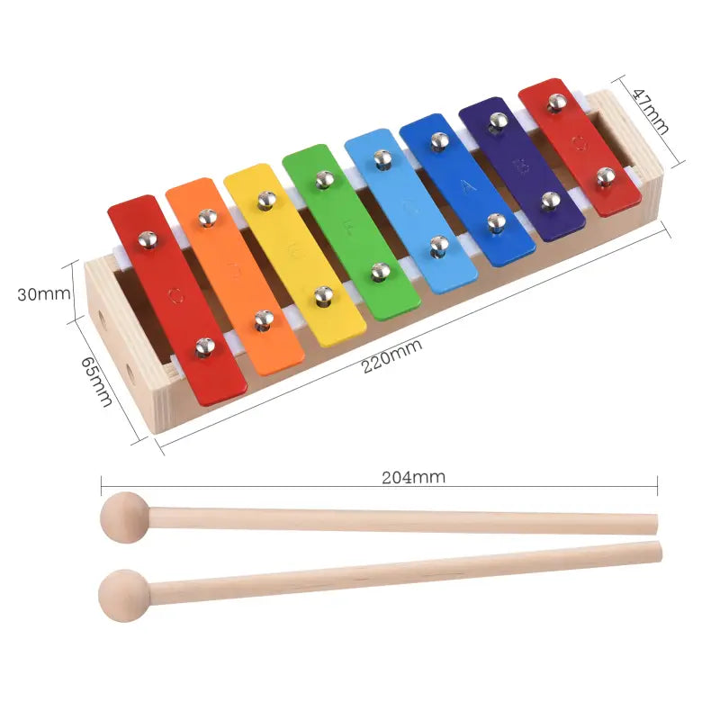8 Keys Xylophone Compact Size Glockenspiel Colorful Aluminum Plate Piano with Wooden Mallets Percussion Musical Instrument Gift