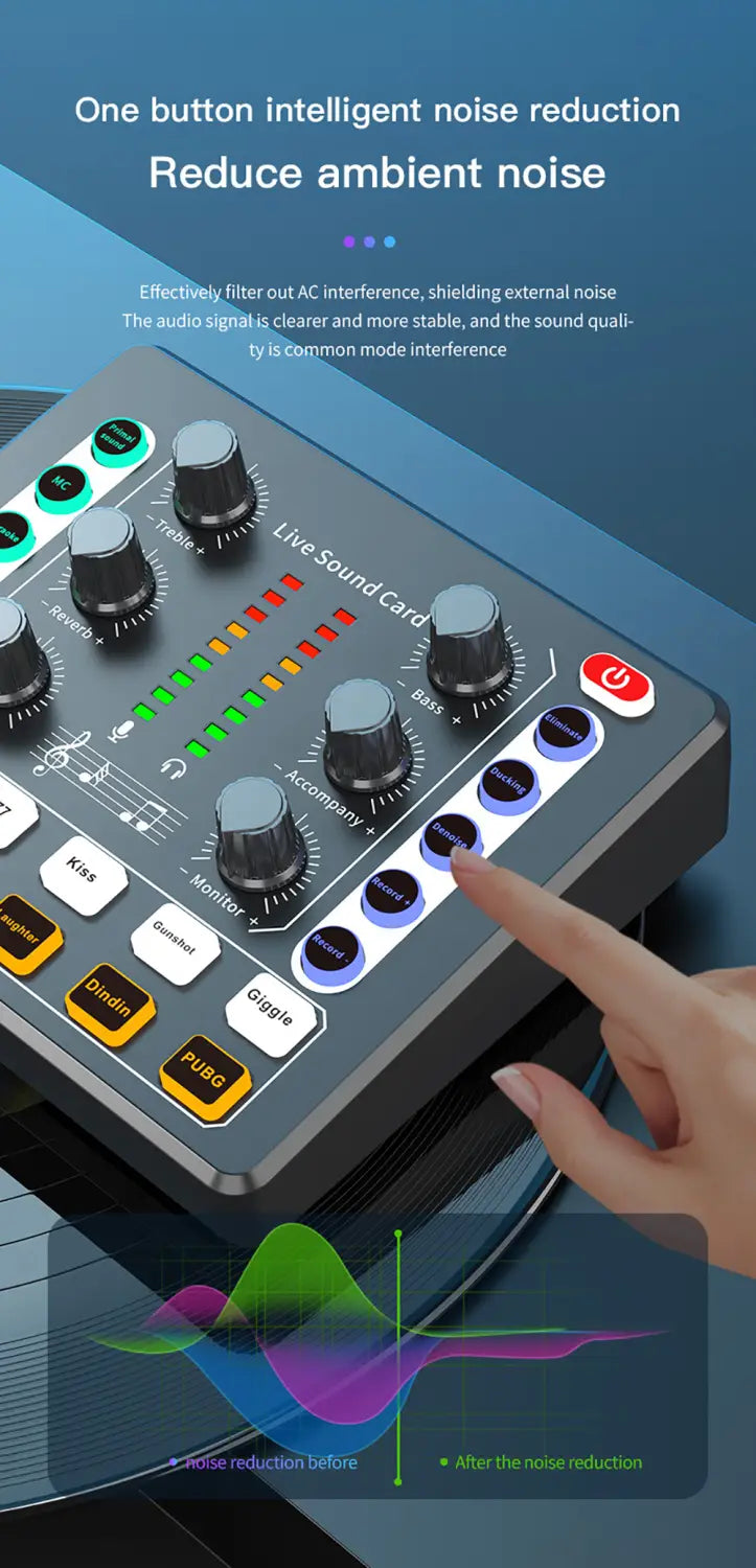 Live Sound Card Studio Record Professional Soundcard Bluetooth Microphone Mixer Voice Changer Live Streaming Audio Mixer Karaoke
