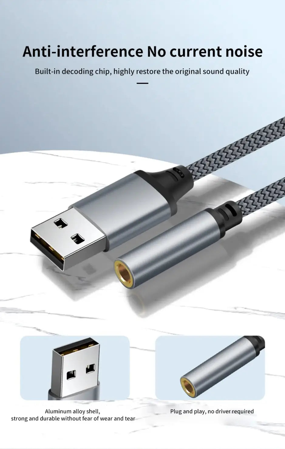 3.5mm Jack Female USB External Sound Card Audio Adapter Headphone Micphone Sound Adapter for PC Laptop USB to 3.5mm Audio Cable