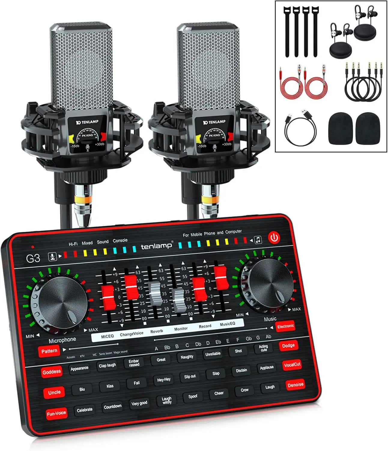 Audio Mixer with Sound Card tenlamp Two 3.5mm Studio Condenser Microphone and G3 Audio interface Sound Board Voice Changer