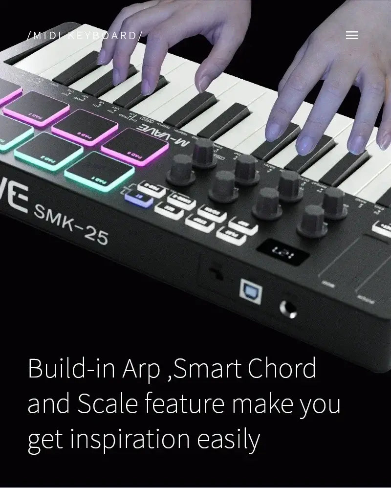 M-VAVE 25-Key MIDI Control Keyboard SMK-25 Mini USB Keyboard MIDI Mini Portable USB Keyboard MIDI Controller Rechargeable Parts