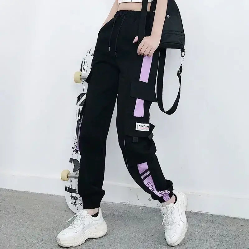 Hip Hop Women’s Sports Fashion Cargo Pants Loose and Casual Korean Harem Pants Black Joggers with Multiple Pockets Trousers 5XL