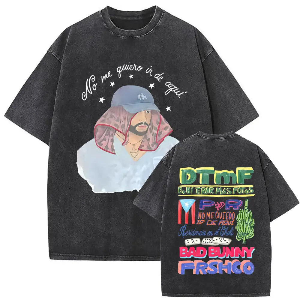 Washed Vintage Bad Bunny T-shirt Un Verano Sin Ti T-shirts Debi Tirar Mas Fotos DTMF T Shirts Men Hip Hop Oversized Tee Shirt