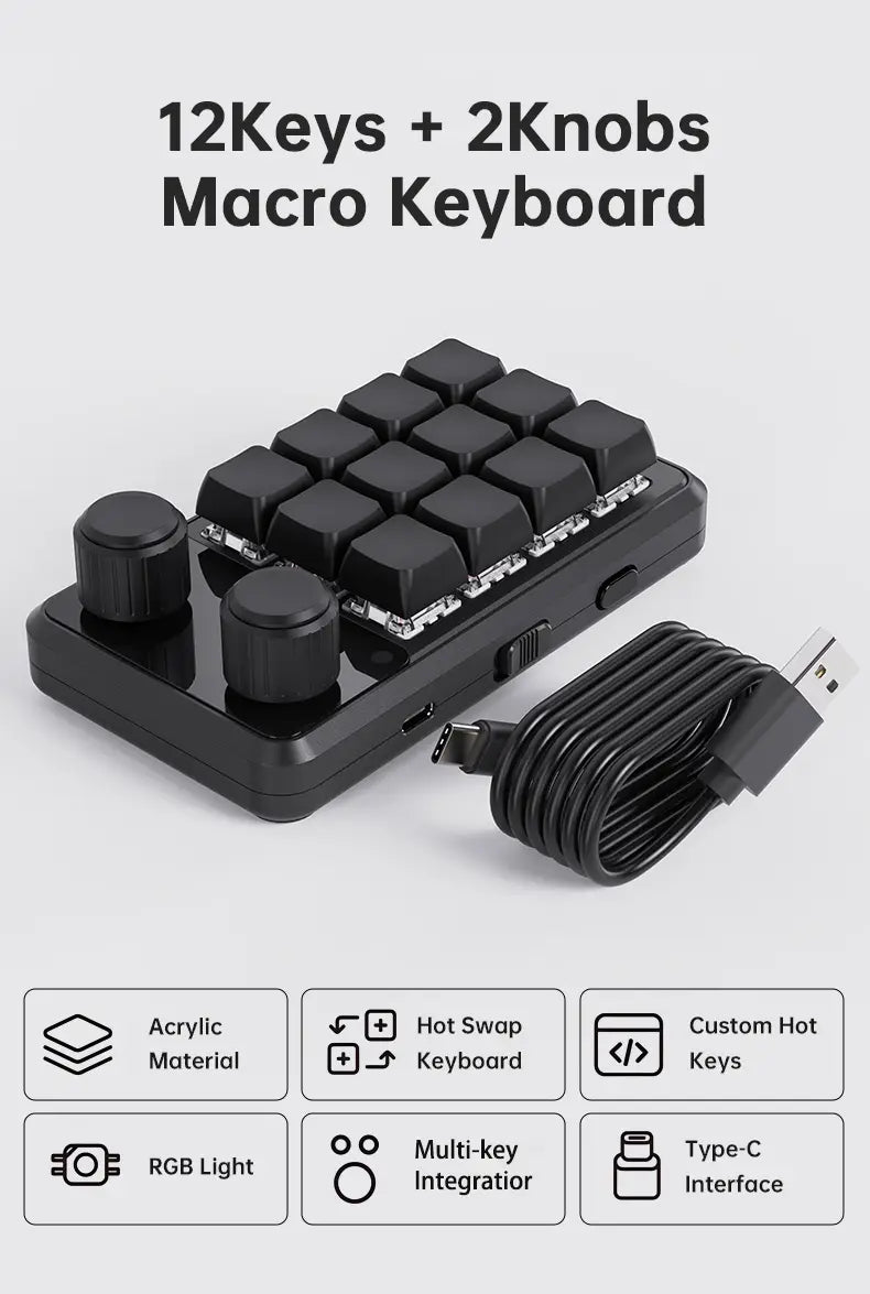 Programming Macro Custom Knob Keyboard RGB 3 Key Copy Paste Mini Button Photoshop Gaming Keypad Mechanical Hotswap Macropad