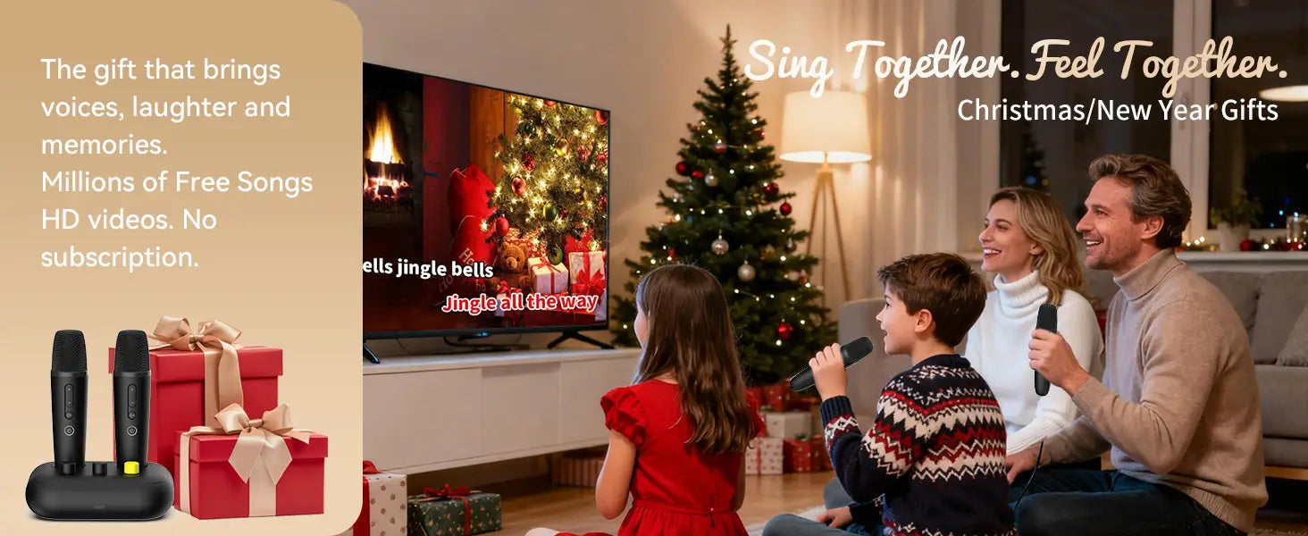 Puremic Karaoke Machine K3 with Millions Songs Free Forever Duet Karaoke Mics for Singing with Rechargeable Dock HDMI + Aux Cable