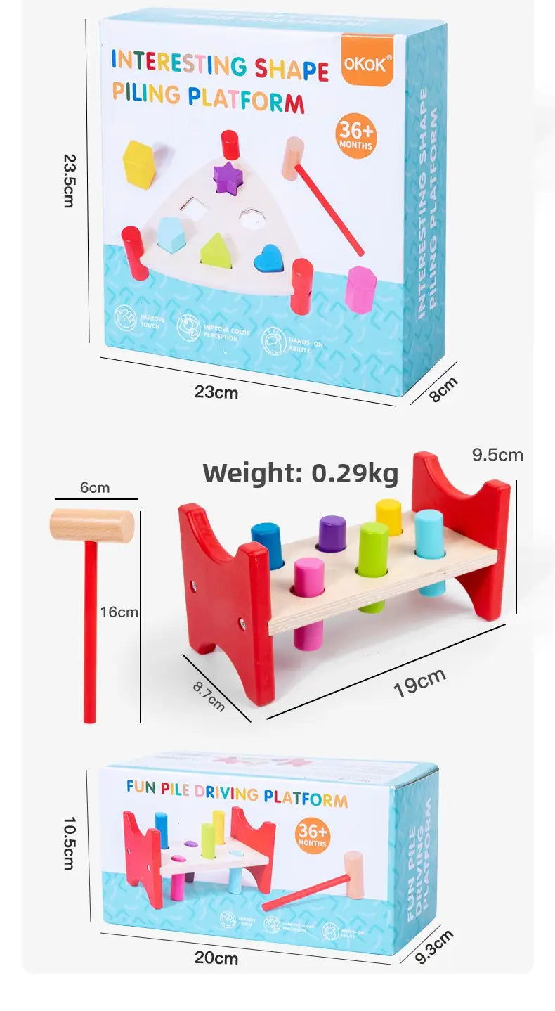 Montessori-style early learning percussion table for toddlers; hammer toy educational musical instrument and whack-a-mole game