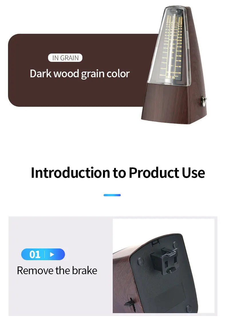 Mechanical Metronomes for Piano Guitar Violin Bass Drum and Other Musical Instruments Loud Sound High Precision(Wood Grain)