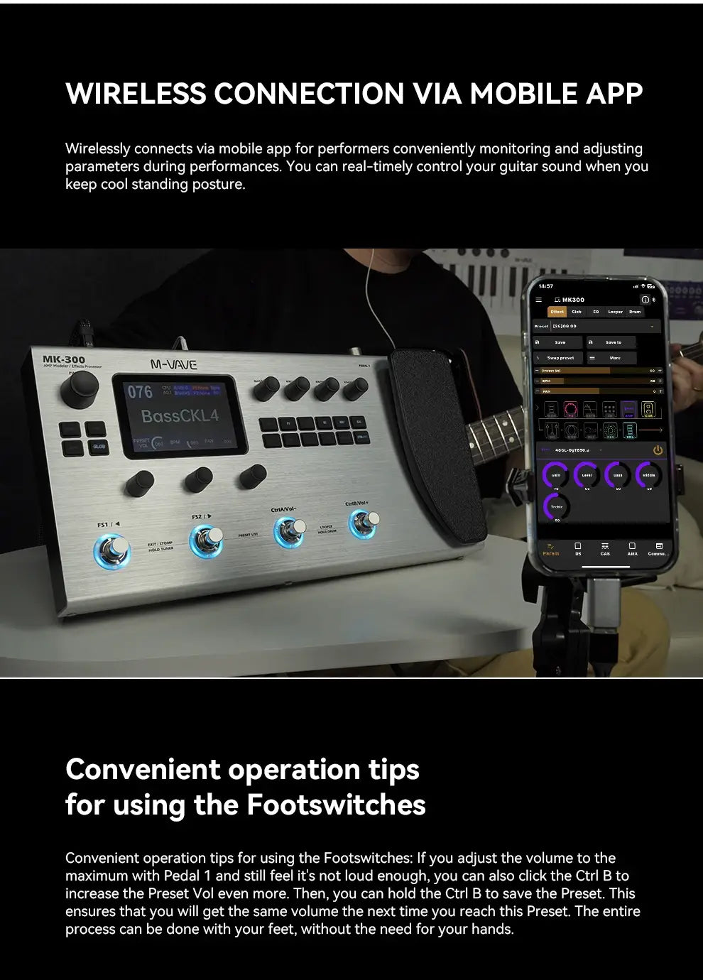 M-VAVE MK-300 Electric Guitar Multi-Effects Processor 150s Looper 128 Drums MIDI DAW 10h Battery ANN Pedal Guitarra Accessories