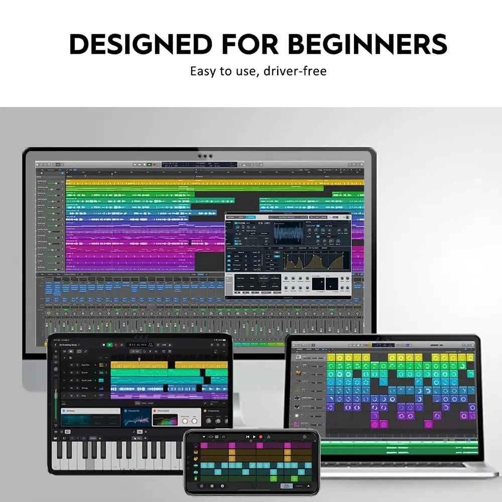 Audio Interface 16-bit/48kHz chip USB 2.0 Interface for Mac PC Music Interface with 48V Phantom Power Ideal for Beginner