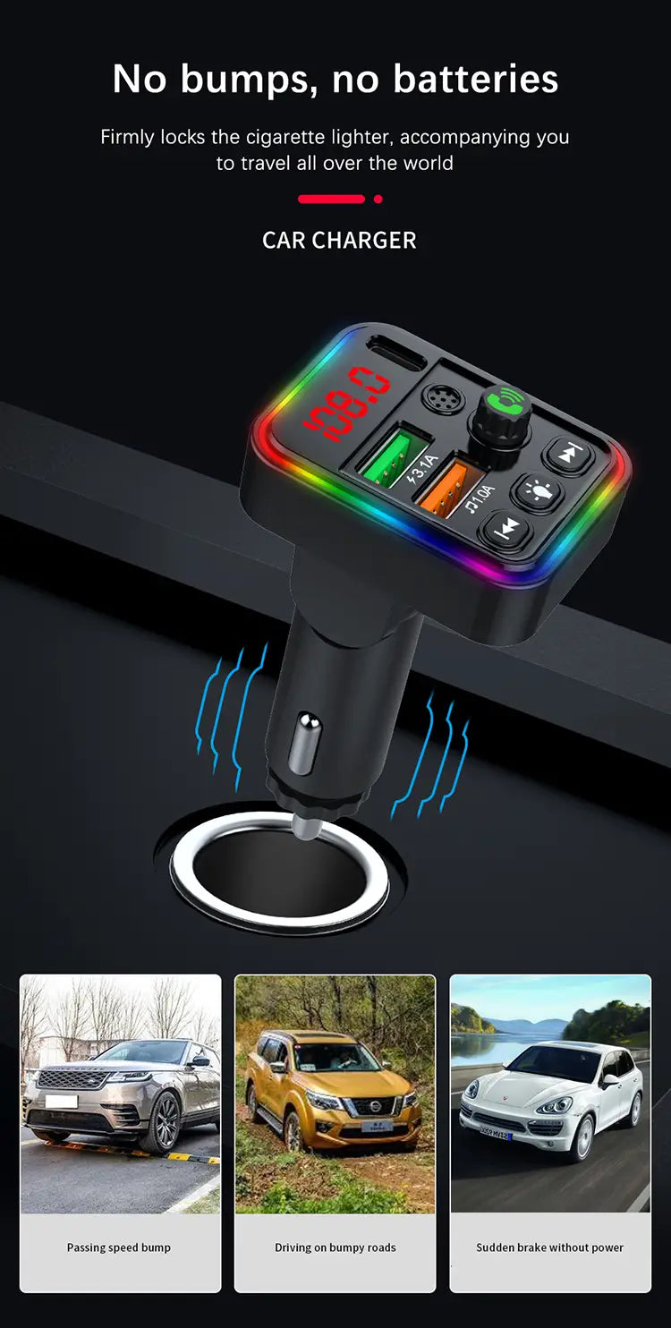 Car Bluetooth Adapter Type-C PD USB Car Quick Charger 5.3 FM Transmitter MP3 Music Player Handsfree Calling Audio Car Adapter