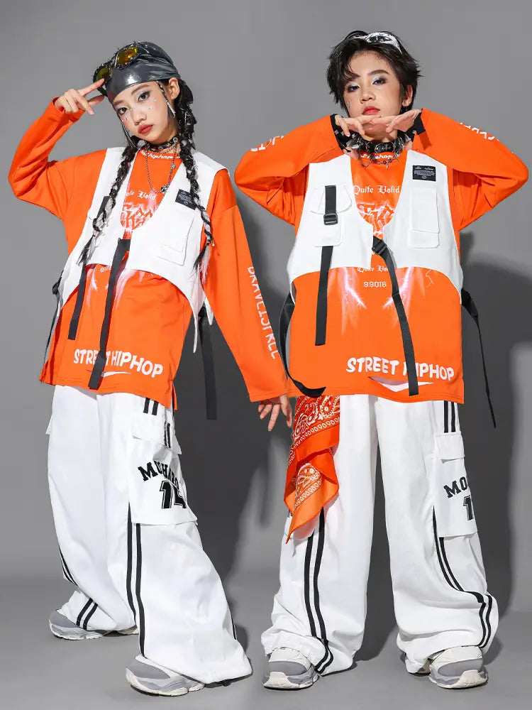 Hip Hop Boys Cool Graffiti Sweatshirt Vest Street Dance Cargo Pants Girls K-pop Jazz Costume Children Clothes Set Kid Streetwear