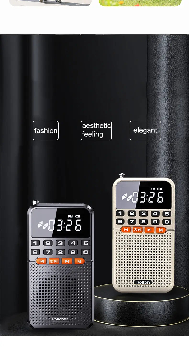 Mini Portable Bluetooth 5.0 FM Radio Dual Antenna Pocket Radio Receiver Speaker TF Card Music Player with LED Flashlight