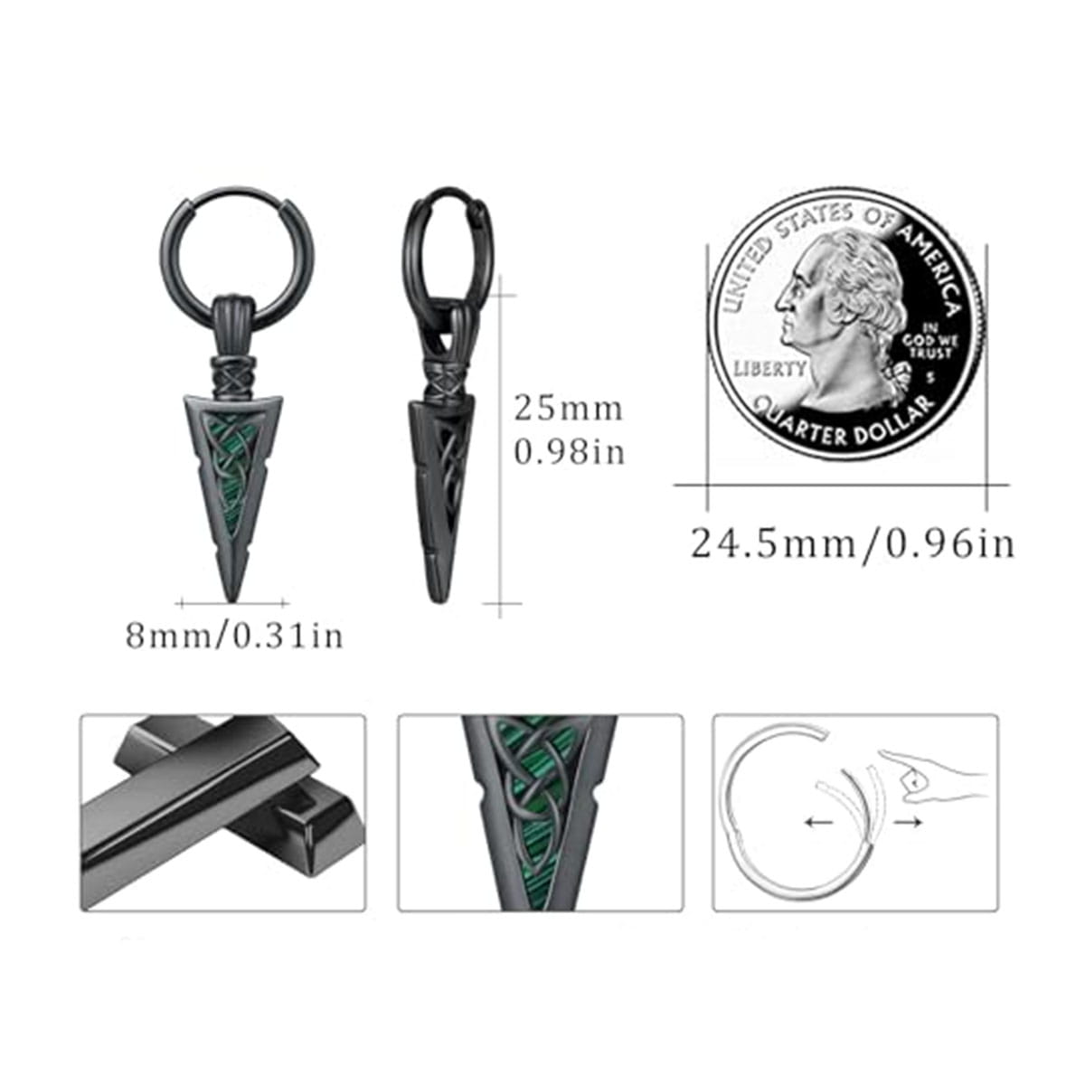1 pair of fashionable men’s sword-shaped pendant earrings retro punk style hip-hop earrings