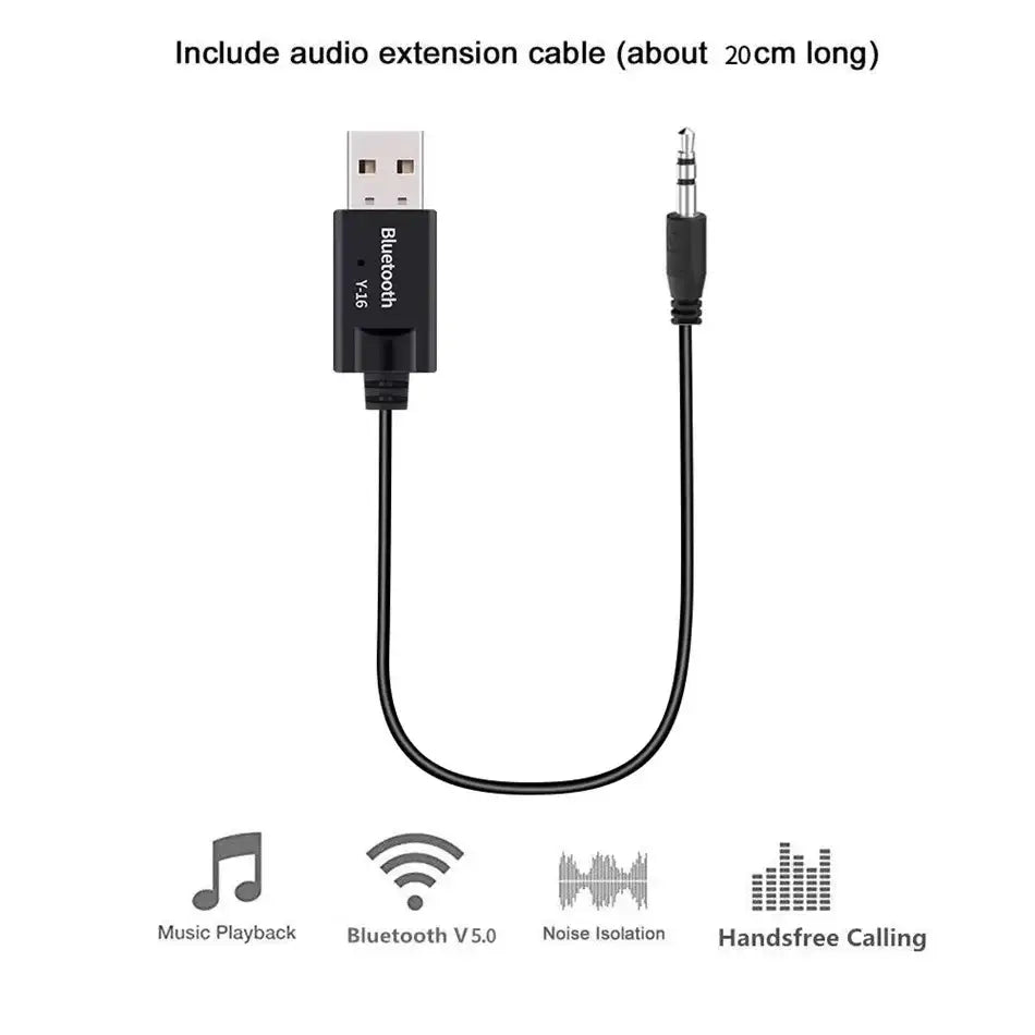 VIKEFON Bluetooth 5.0 Audio Receiver Cable Transform USB Receiver Dongle 3.5mm AUX Jack Wireless Car Music Adapter Cable