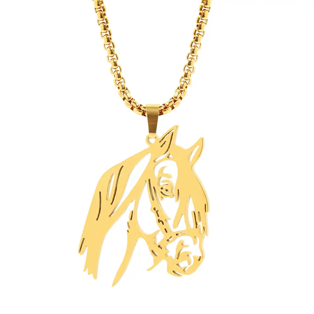 Stainless Steel Necklaces Animals Horse’s Head Pendant Choker Chain Men Atmospheric Fashion Hip Hop Necklace For Women Jewelry