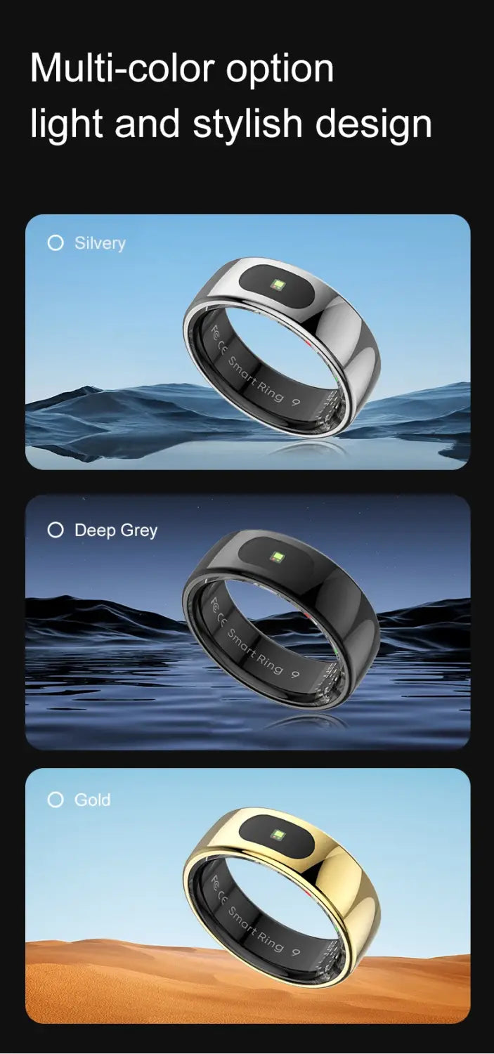 Smart Ring Health and Sleep Tracker Heart Rate Blood Oxygen Monitor Body Temperature Music/Video/Camera Control 5ATM Waterproof