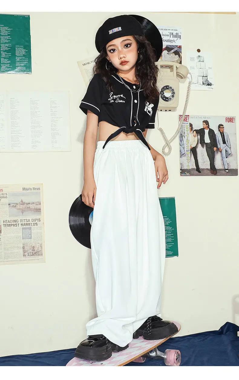 Hip Hop Girls Crop T-shirt Loose Pants Kids Street Dance Baseball Jacket Child Streetwear Jazz Clothes Sets Teen Fashion Costume