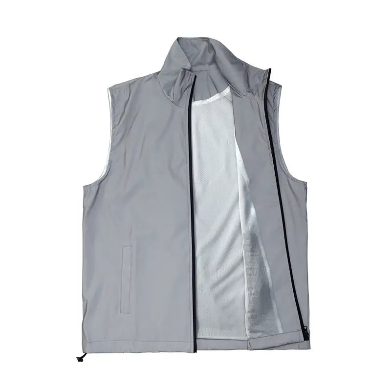 Hip-hop Streetwear Reflective Sleeveless Vest Men’s Spring Summer Lightweight Stand Collar Night Running Dancing Outdoor Jacket