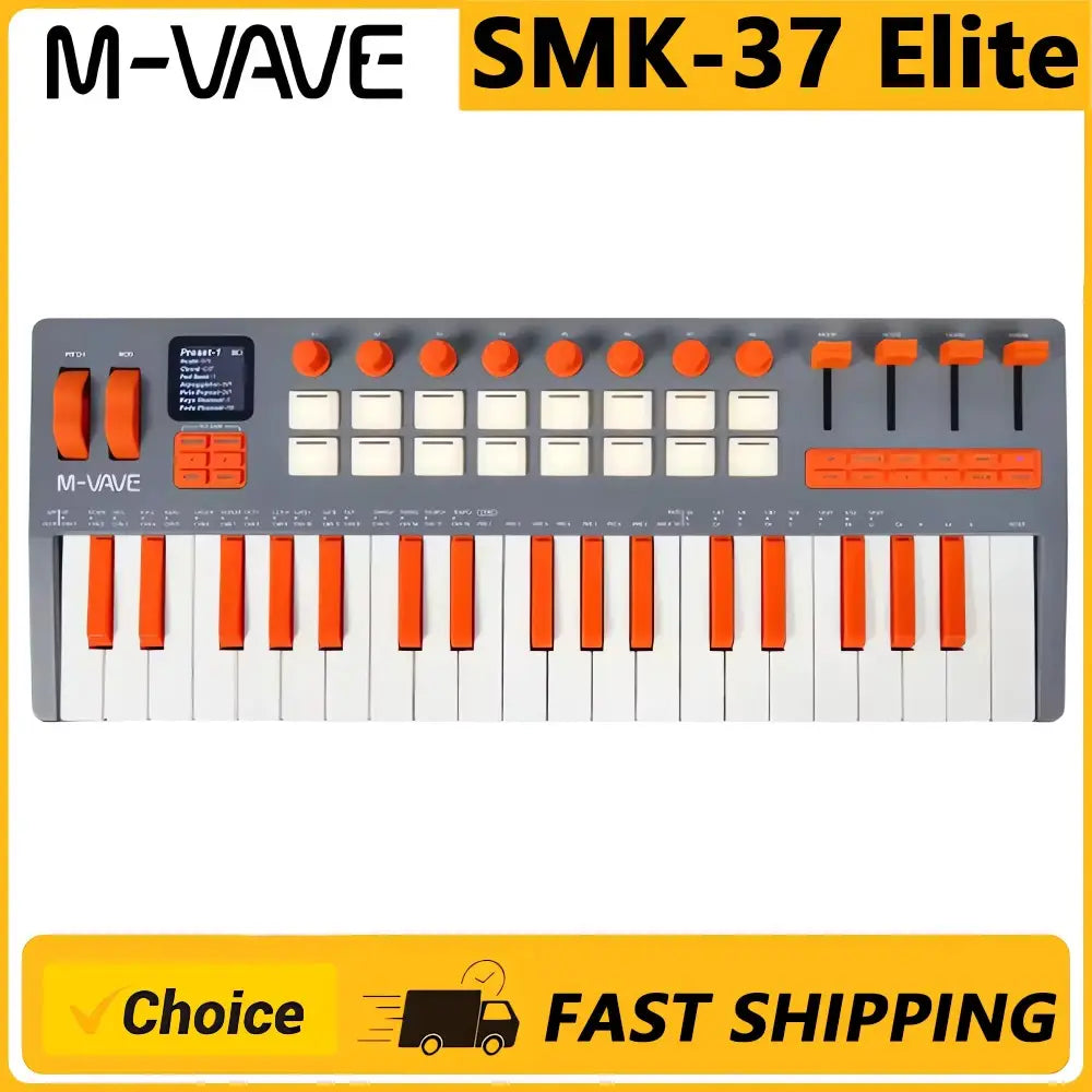 SMK-37 Elite MIDI Keyboard with Weighted Keys Built-in Synthesizer Sounds Live Performance Portable for Mobile