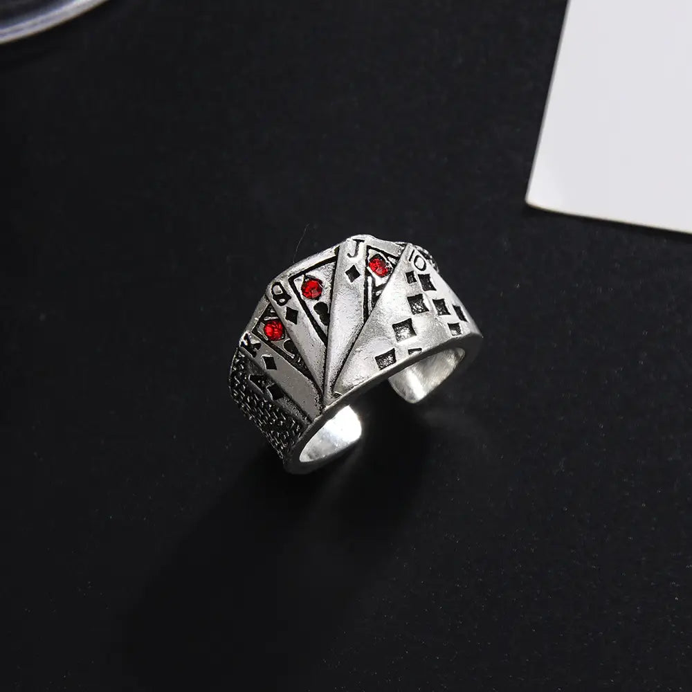 Vintage Metal Opening Rings for Women Men Hip Hop Adjustable Playing Card Finger Lucky Poker Ring Fashion Party Jewelry Gifts