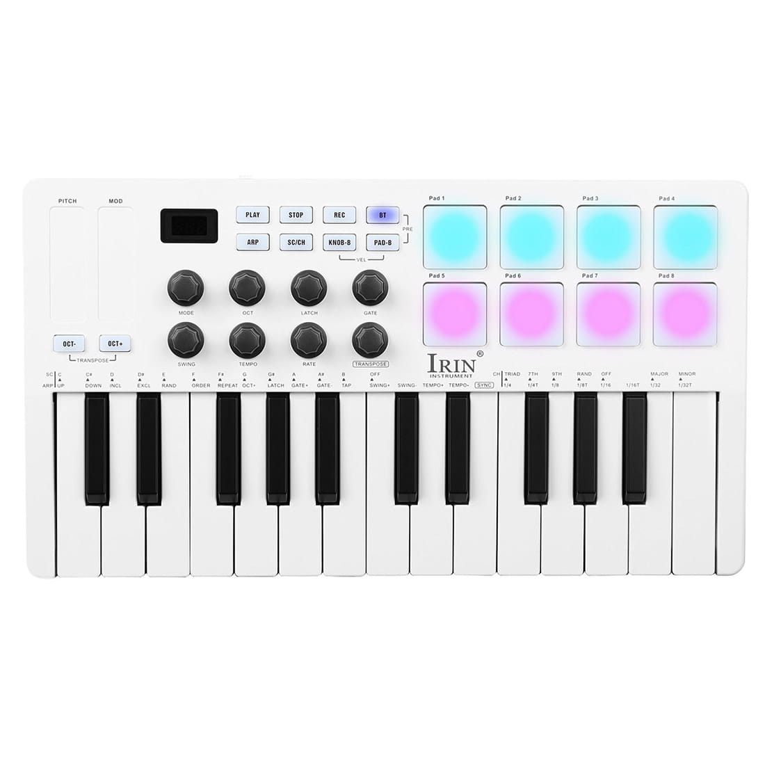 IRIN SMK-25 25 Keys MIDI Keyboard Controller 8 RGB Backlit Drum Pads Rechargeable USB Keyboard Strike Pad for Music Production