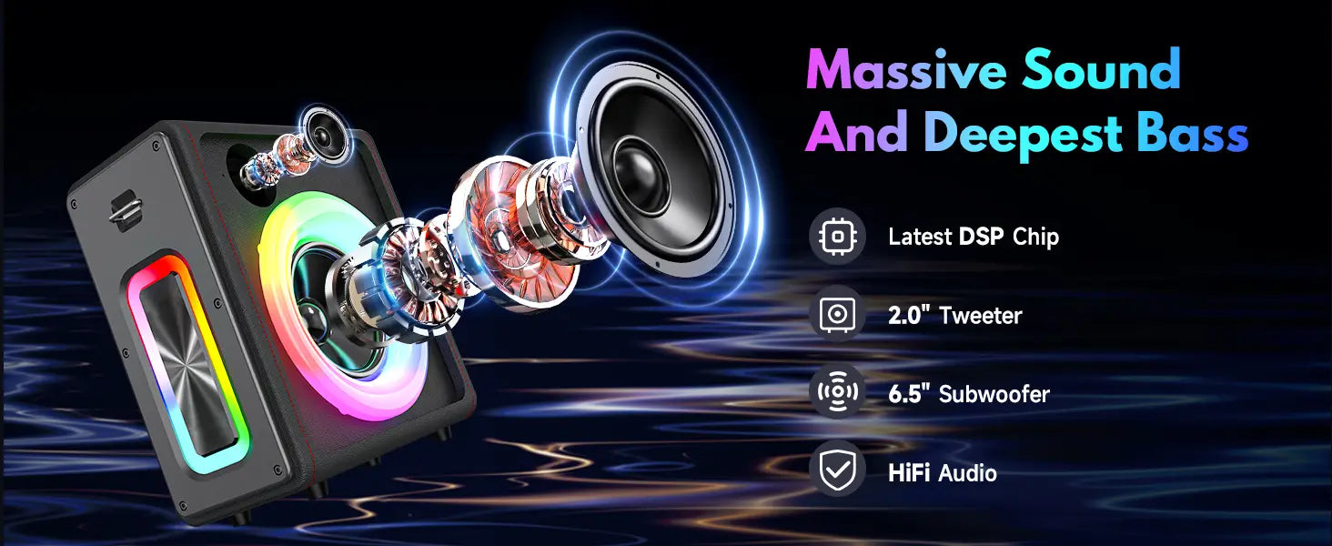 Karaoke Machine Portable Bluetooth Speaker with Microphones PA System with 2 Karaoke Microphones Disco Lights for Home Parties