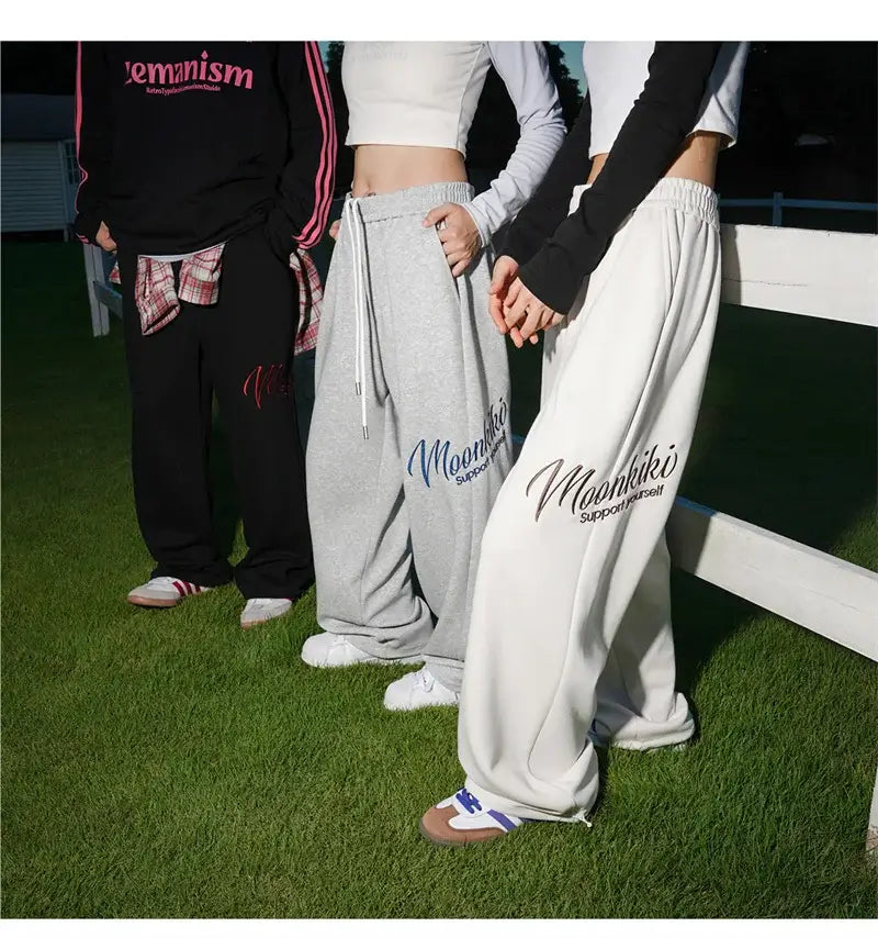 Men’s Hip Hop Fashion Letter Printed Wide Leg Pants 2025 Y2K Streetwear Baggy Straight Pantalones Hombre New Gym Sports Trousers