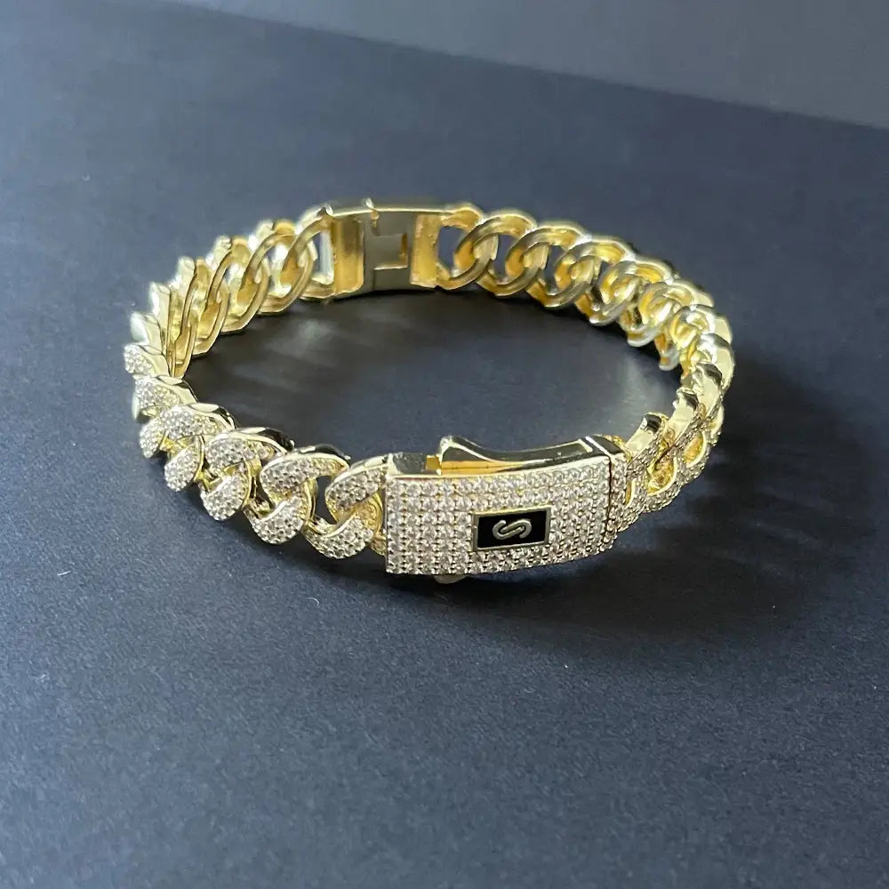 New hip hop Cuban bracelet Monaco hip hop bracelet 14K gold-plated copper unisex available for wholesale.